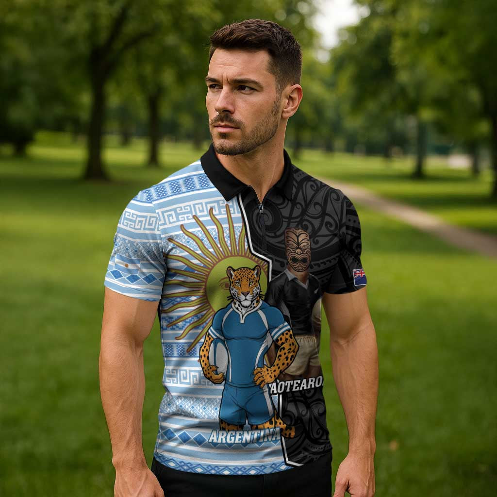 New Zealand Argentina Rugby Custom Zipper Polo Shirt 2025 Los Pumas All Black Together - Aussie Hoodie