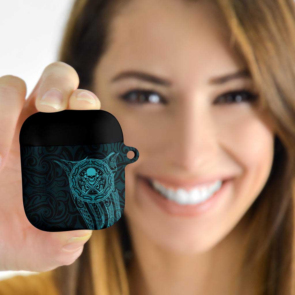 New Zealand Skull Darts AirPods Case Aotearoa Maori Chest Tattoo Stylized Teal - Aussie Hoodie