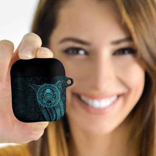 New Zealand Skull Darts AirPods Case Aotearoa Maori Chest Tattoo Stylized Teal - Aussie Hoodie