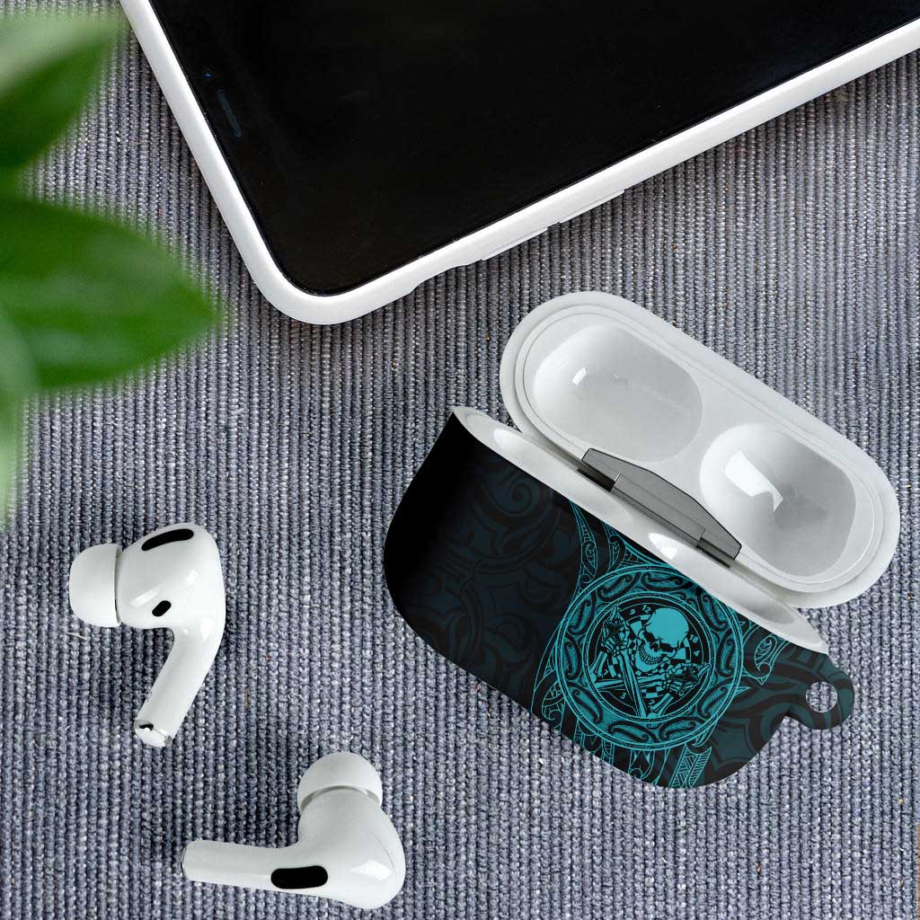 New Zealand Skull Darts AirPods Case Aotearoa Maori Chest Tattoo Stylized Teal - Aussie Hoodie