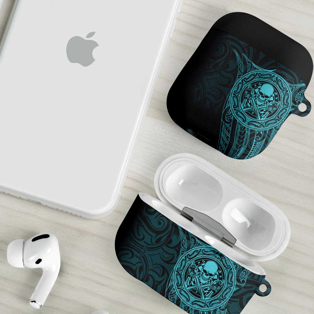 New Zealand Skull Darts AirPods Case Aotearoa Maori Chest Tattoo Stylized Teal - Aussie Hoodie