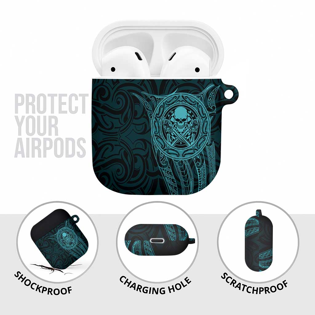 New Zealand Skull Darts AirPods Case Aotearoa Maori Chest Tattoo Stylized Teal - Aussie Hoodie