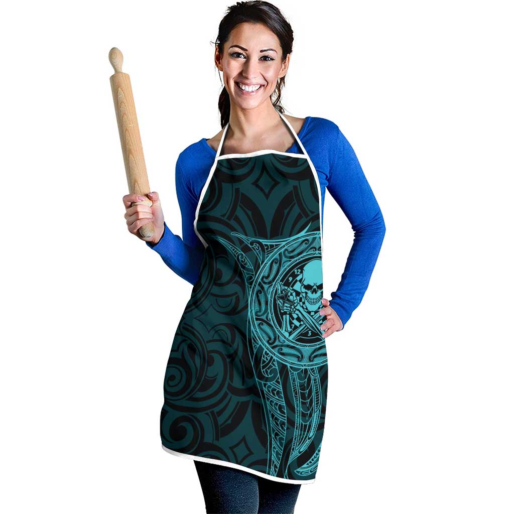 New Zealand Skull Darts Apron Aotearoa Maori Chest Tattoo Stylized Teal - Aussie Hoodie