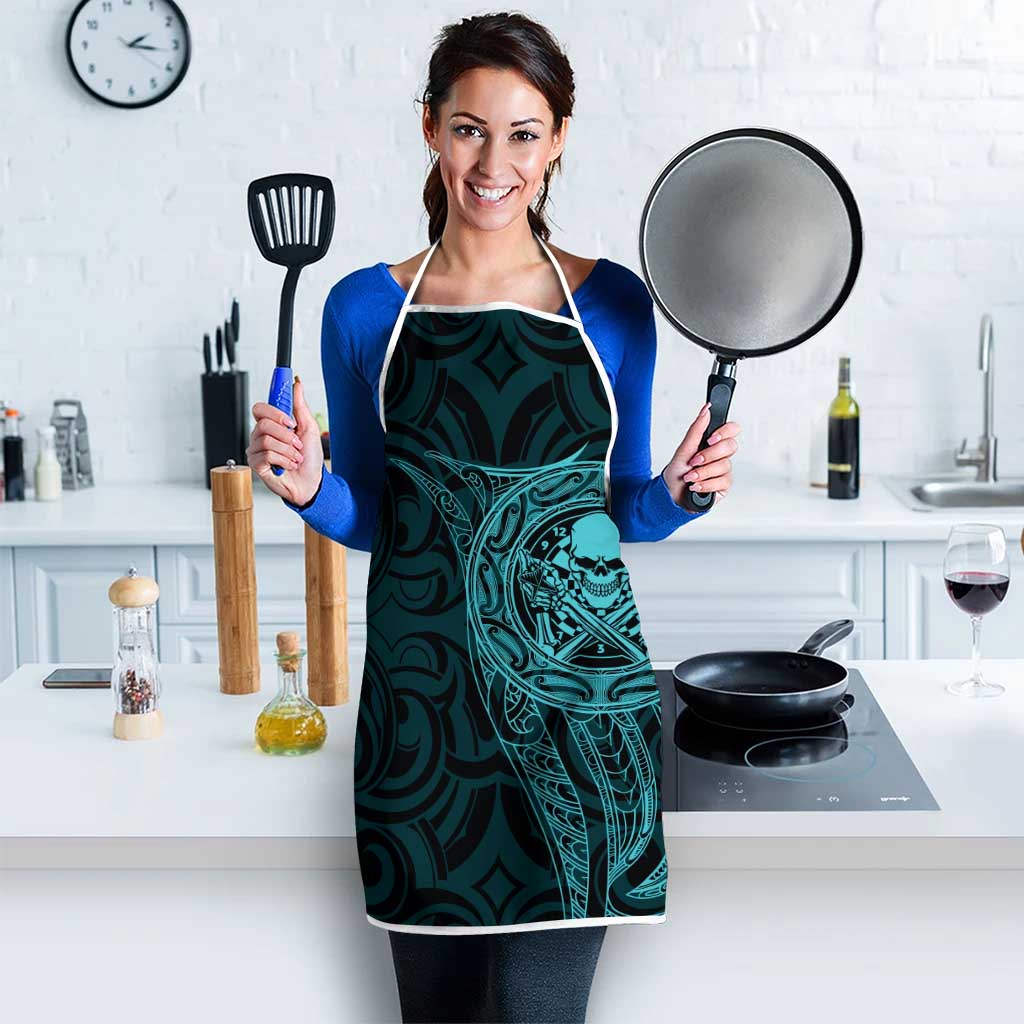 New Zealand Skull Darts Apron Aotearoa Maori Chest Tattoo Stylized Teal - Aussie Hoodie