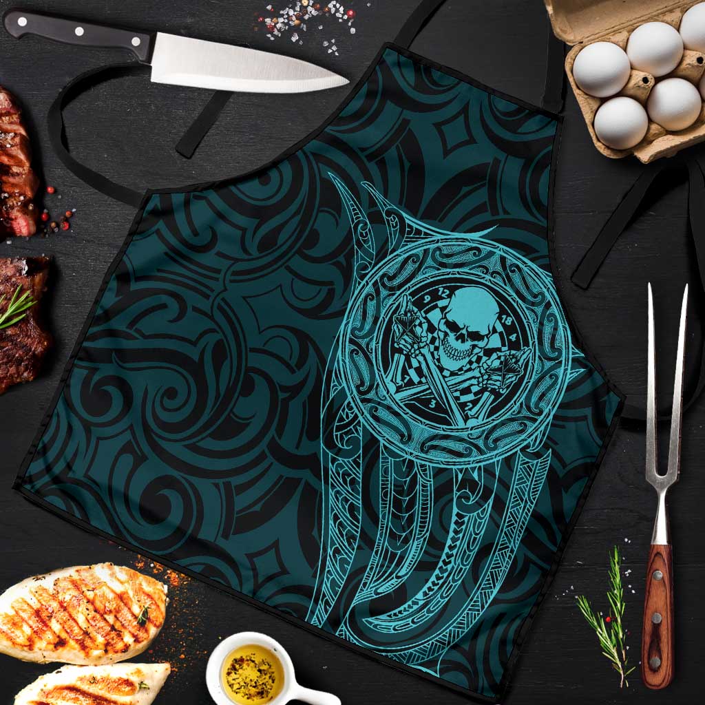 New Zealand Skull Darts Apron Aotearoa Maori Chest Tattoo Stylized Teal - Aussie Hoodie