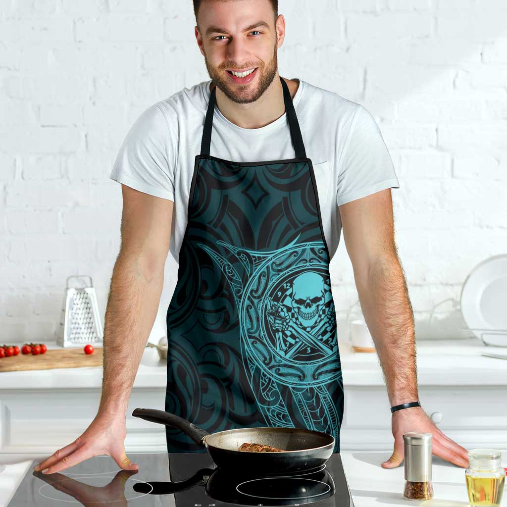 New Zealand Skull Darts Apron Aotearoa Maori Chest Tattoo Stylized Teal - Aussie Hoodie