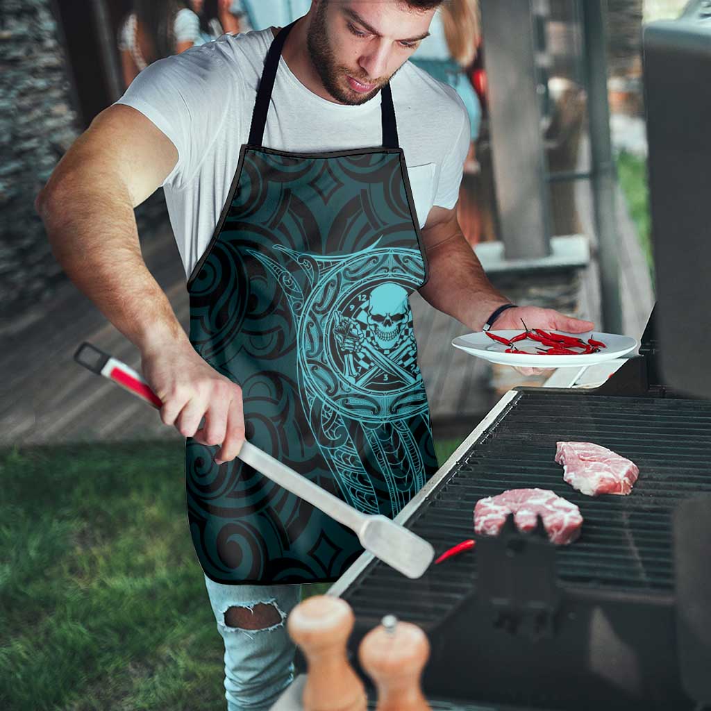 New Zealand Skull Darts Apron Aotearoa Maori Chest Tattoo Stylized Teal - Aussie Hoodie