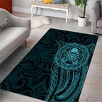 New Zealand Skull Darts Area Rug Aotearoa Maori Chest Tattoo Stylized Teal - Aussie Hoodie