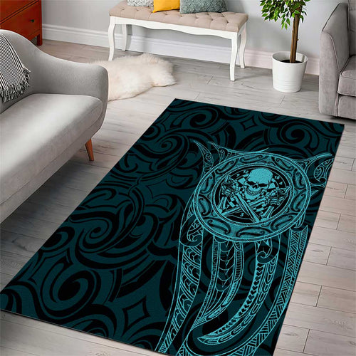 New Zealand Skull Darts Area Rug Aotearoa Maori Chest Tattoo Stylized Teal - Aussie Hoodie