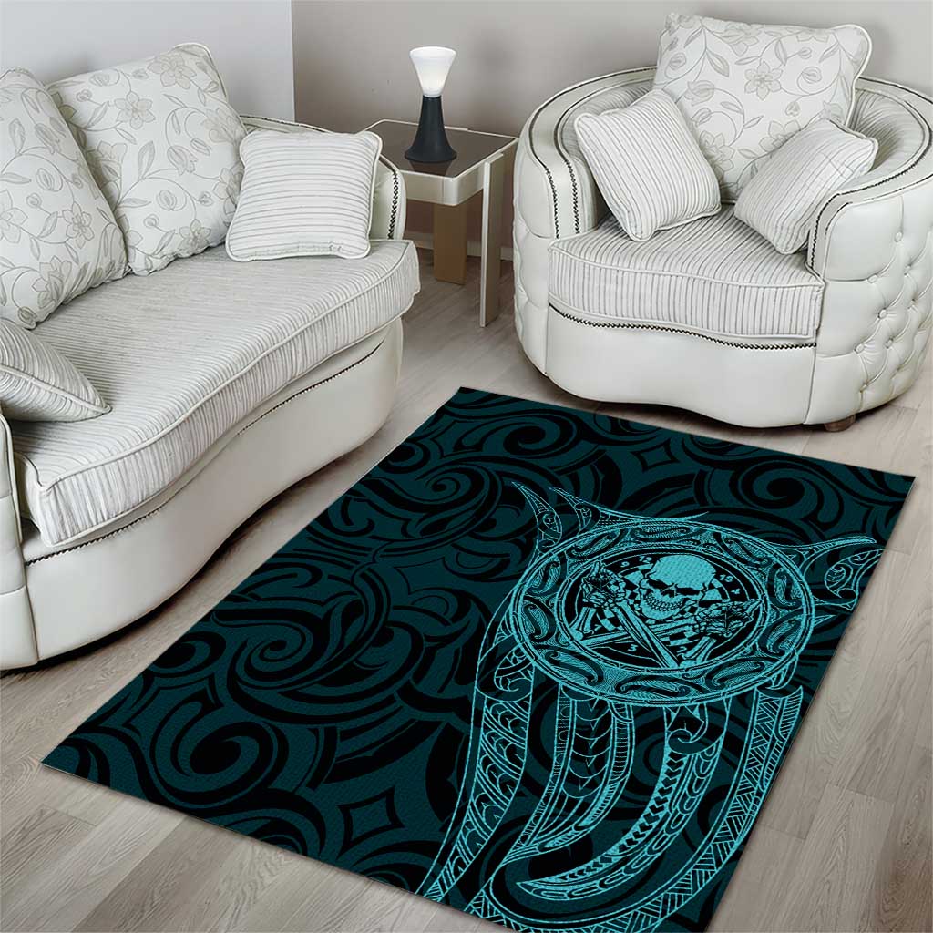 New Zealand Skull Darts Area Rug Aotearoa Maori Chest Tattoo Stylized Teal - Aussie Hoodie