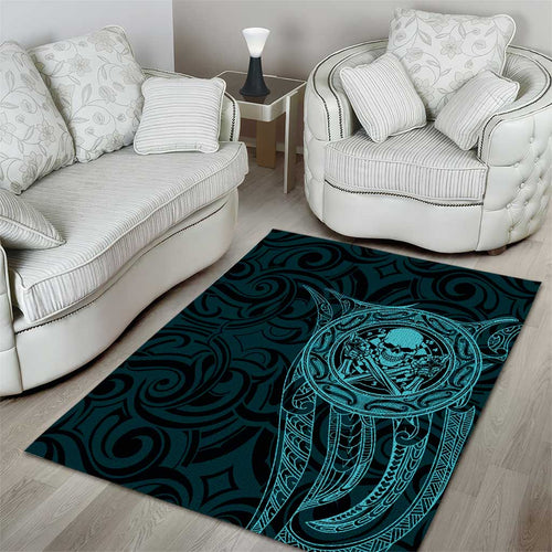New Zealand Skull Darts Area Rug Aotearoa Maori Chest Tattoo Stylized Teal - Aussie Hoodie