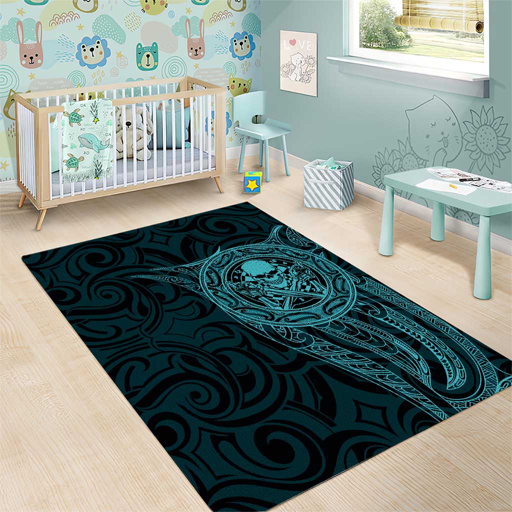 New Zealand Skull Darts Area Rug Aotearoa Maori Chest Tattoo Stylized Teal - Aussie Hoodie