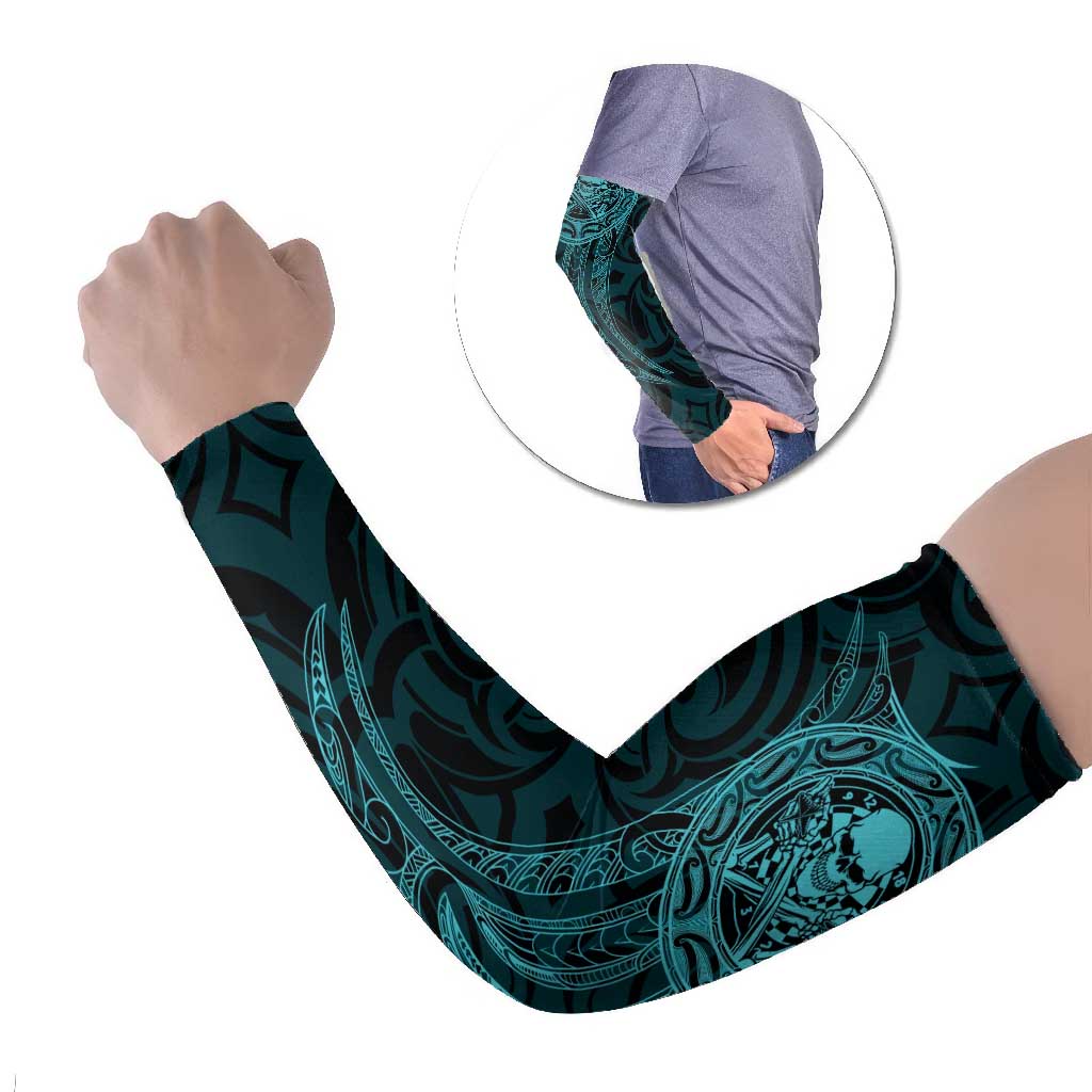 New Zealand Skull Darts Arm Sleeves Aotearoa Maori Chest Tattoo Stylized Teal - Aussie Hoodie