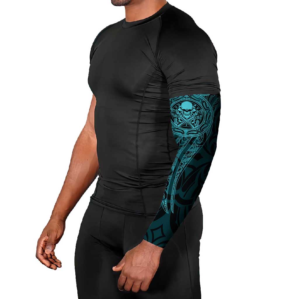 New Zealand Skull Darts Arm Sleeves Aotearoa Maori Chest Tattoo Stylized Teal - Aussie Hoodie