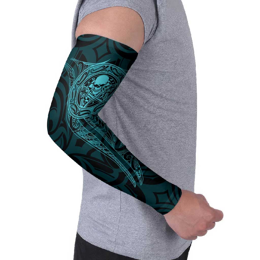 New Zealand Skull Darts Arm Sleeves Aotearoa Maori Chest Tattoo Stylized Teal - Aussie Hoodie