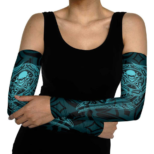 New Zealand Skull Darts Arm Sleeves Aotearoa Maori Chest Tattoo Stylized Teal - Aussie Hoodie