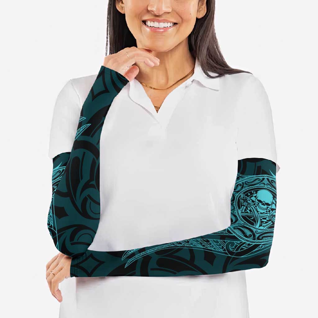 New Zealand Skull Darts Arm Sleeves Aotearoa Maori Chest Tattoo Stylized Teal - Aussie Hoodie