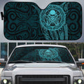 New Zealand Skull Darts Auto Sun Shade Aotearoa Maori Chest Tattoo Stylized Teal - Aussie Hoodie