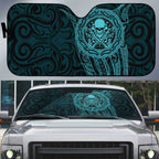 New Zealand Skull Darts Auto Sun Shade Aotearoa Maori Chest Tattoo Stylized Teal - Aussie Hoodie