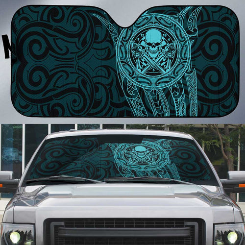 New Zealand Skull Darts Auto Sun Shade Aotearoa Maori Chest Tattoo Stylized Teal - Aussie Hoodie