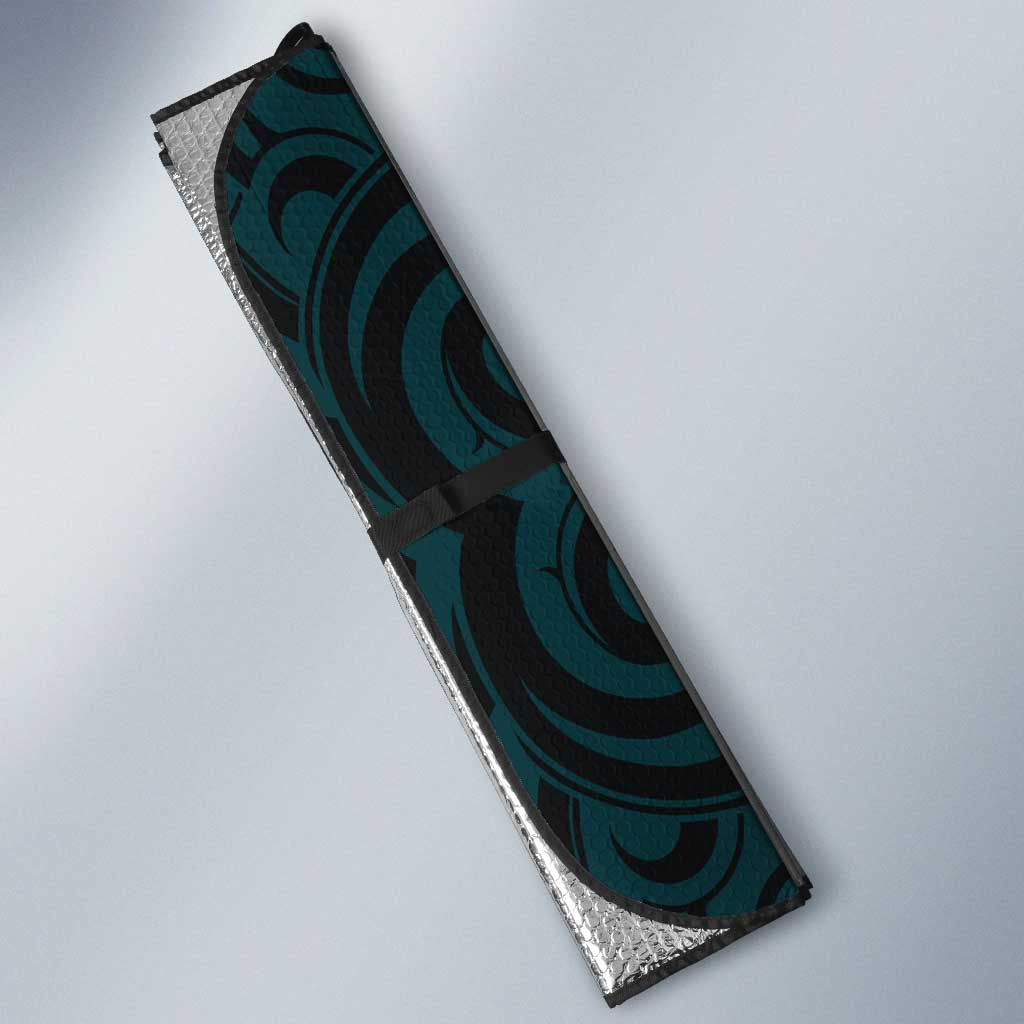 New Zealand Skull Darts Auto Sun Shade Aotearoa Maori Chest Tattoo Stylized Teal - Aussie Hoodie