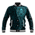 New Zealand Skull Darts Baseball Jacket Aotearoa Maori Chest Tattoo Stylized Teal - Aussie Hoodie
