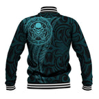 New Zealand Skull Darts Baseball Jacket Aotearoa Maori Chest Tattoo Stylized Teal - Aussie Hoodie