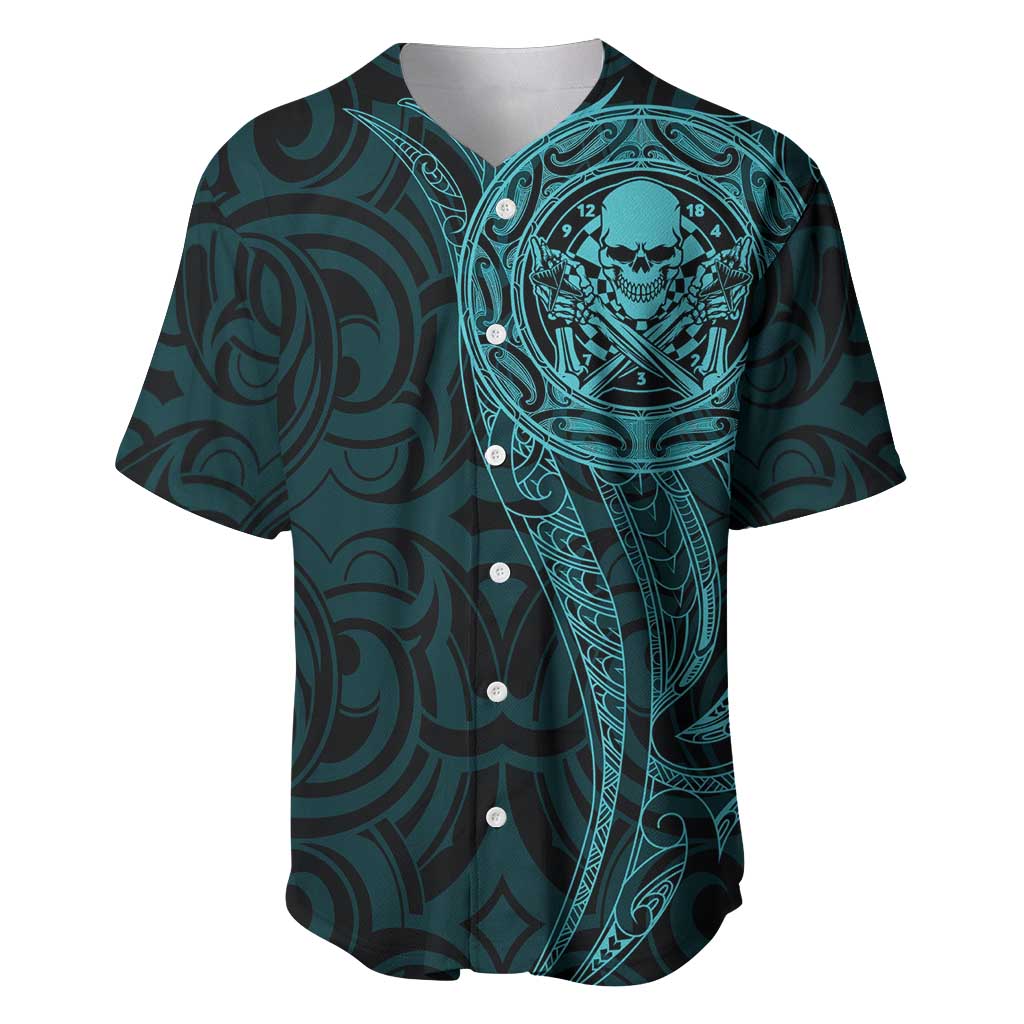 New Zealand Skull Darts Baseball Jersey Aotearoa Maori Chest Tattoo Stylized Teal - Aussie Hoodie