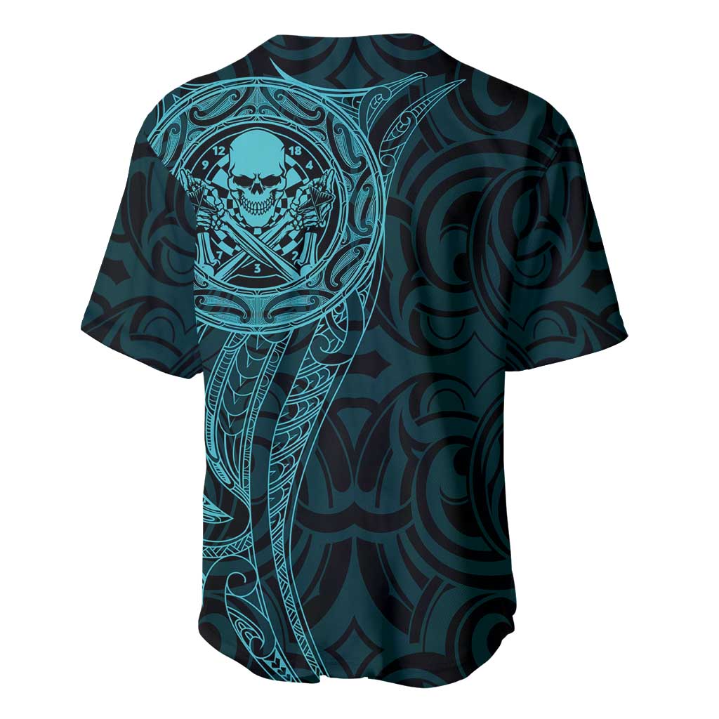New Zealand Skull Darts Baseball Jersey Aotearoa Maori Chest Tattoo Stylized Teal - Aussie Hoodie