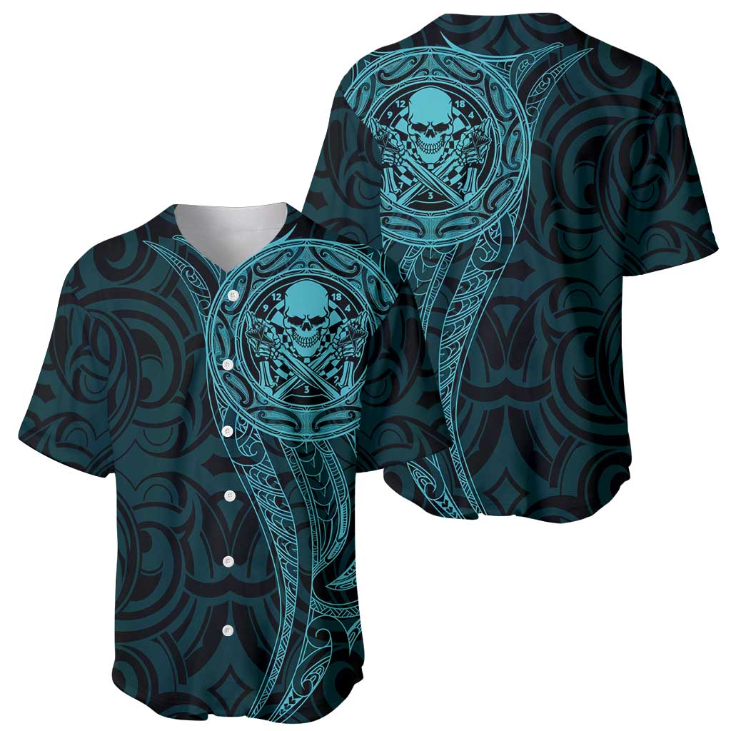 New Zealand Skull Darts Baseball Jersey Aotearoa Maori Chest Tattoo Stylized Teal - Aussie Hoodie