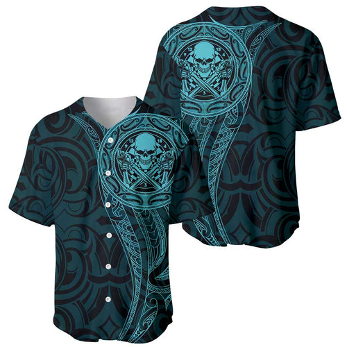 New Zealand Skull Darts Baseball Jersey Aotearoa Maori Chest Tattoo Stylized Teal - Aussie Hoodie