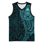 New Zealand Skull Darts Basketball Jersey Aotearoa Maori Chest Tattoo Stylized Teal - Aussie Hoodie