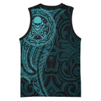 New Zealand Skull Darts Basketball Jersey Aotearoa Maori Chest Tattoo Stylized Teal - Aussie Hoodie