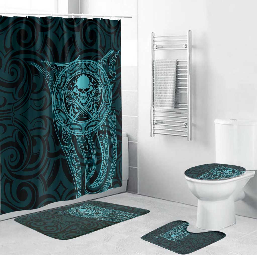 New Zealand Skull Darts Bathroom Set Aotearoa Maori Chest Tattoo Stylized Teal - Aussie Hoodie