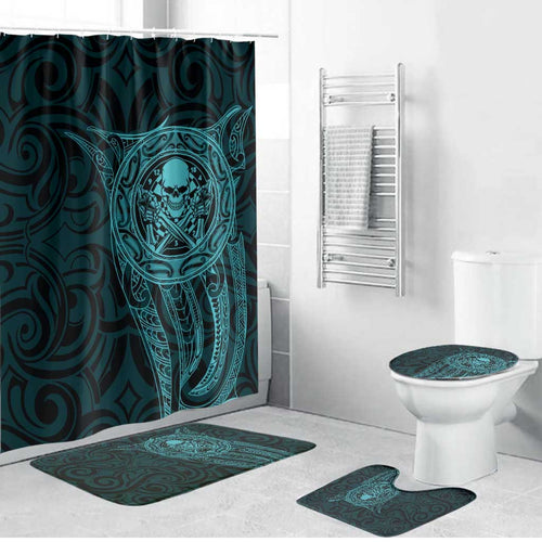 New Zealand Skull Darts Bathroom Set Aotearoa Maori Chest Tattoo Stylized Teal - Aussie Hoodie