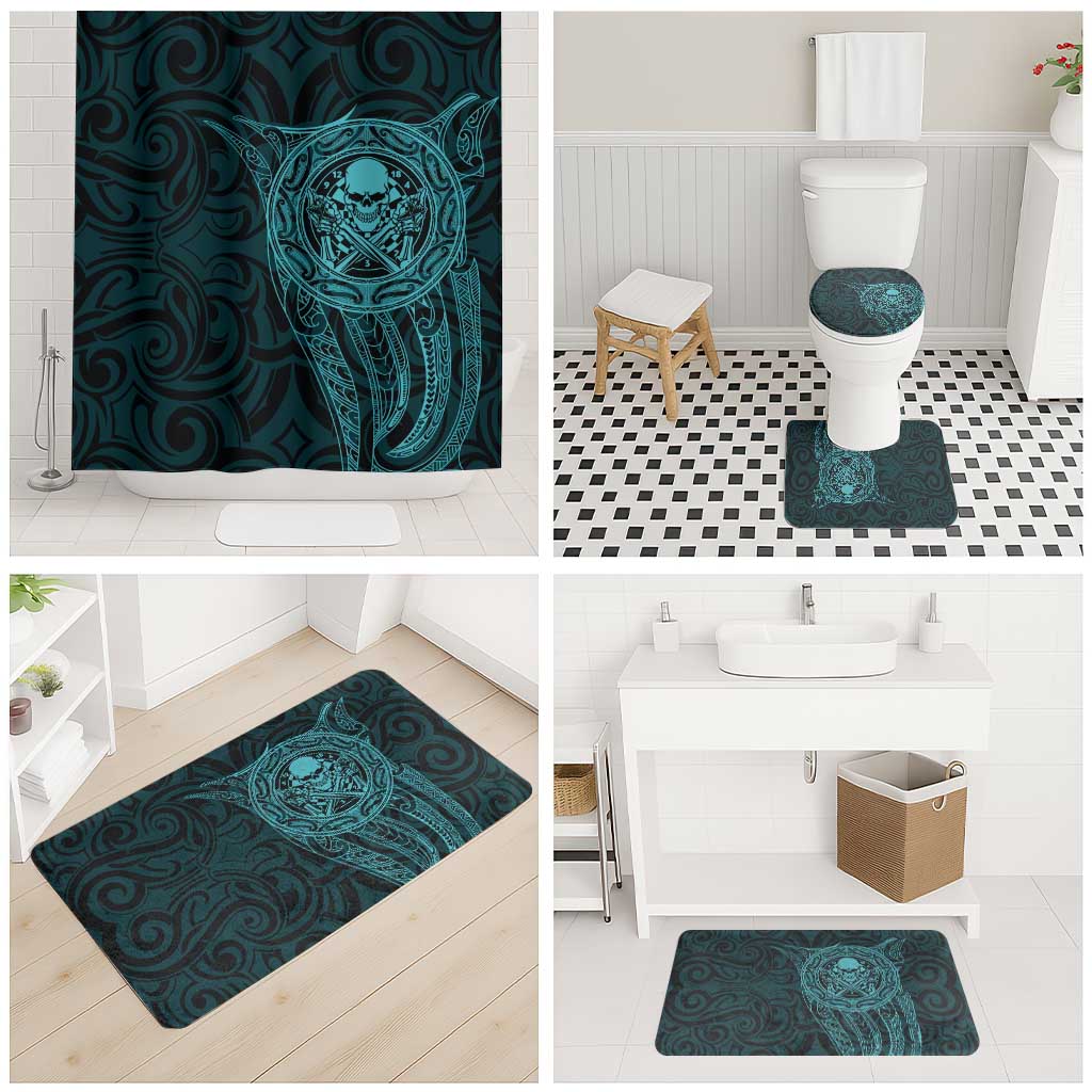 New Zealand Skull Darts Bathroom Set Aotearoa Maori Chest Tattoo Stylized Teal - Aussie Hoodie
