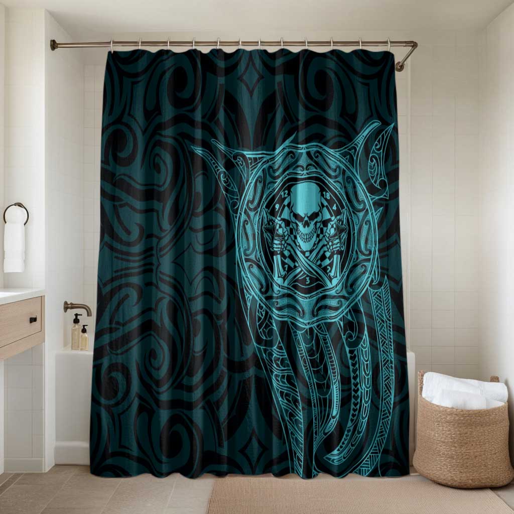 New Zealand Skull Darts Bathroom Set Aotearoa Maori Chest Tattoo Stylized Teal - Aussie Hoodie