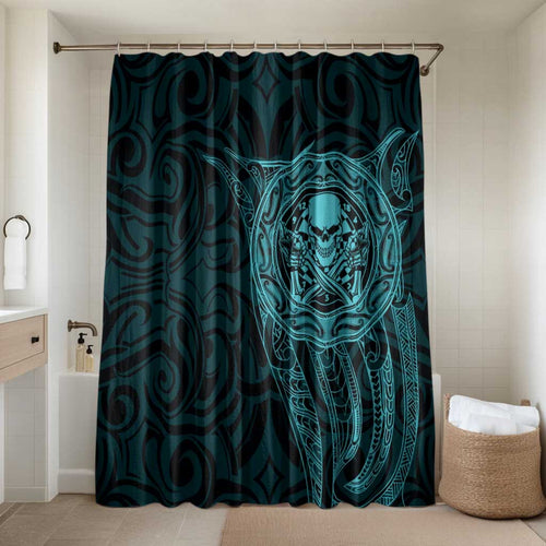 New Zealand Skull Darts Bathroom Set Aotearoa Maori Chest Tattoo Stylized Teal - Aussie Hoodie