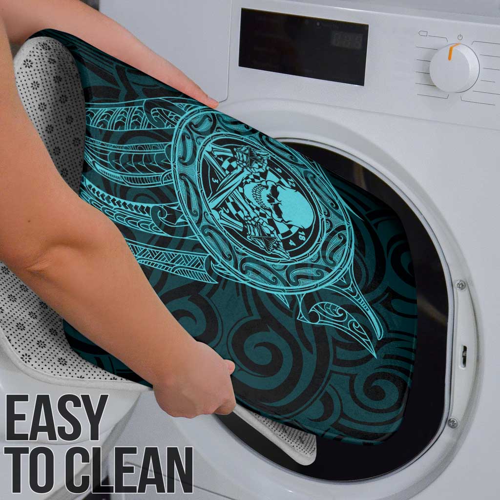 New Zealand Skull Darts Bathroom Set Aotearoa Maori Chest Tattoo Stylized Teal - Aussie Hoodie