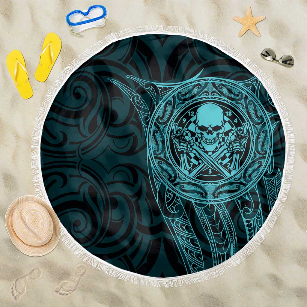 New Zealand Skull Darts Beach Blanket Aotearoa Maori Chest Tattoo Stylized Teal - Aussie Hoodie