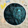 New Zealand Skull Darts Beach Blanket Aotearoa Maori Chest Tattoo Stylized Teal - Aussie Hoodie