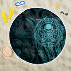 New Zealand Skull Darts Beach Blanket Aotearoa Maori Chest Tattoo Stylized Teal - Aussie Hoodie