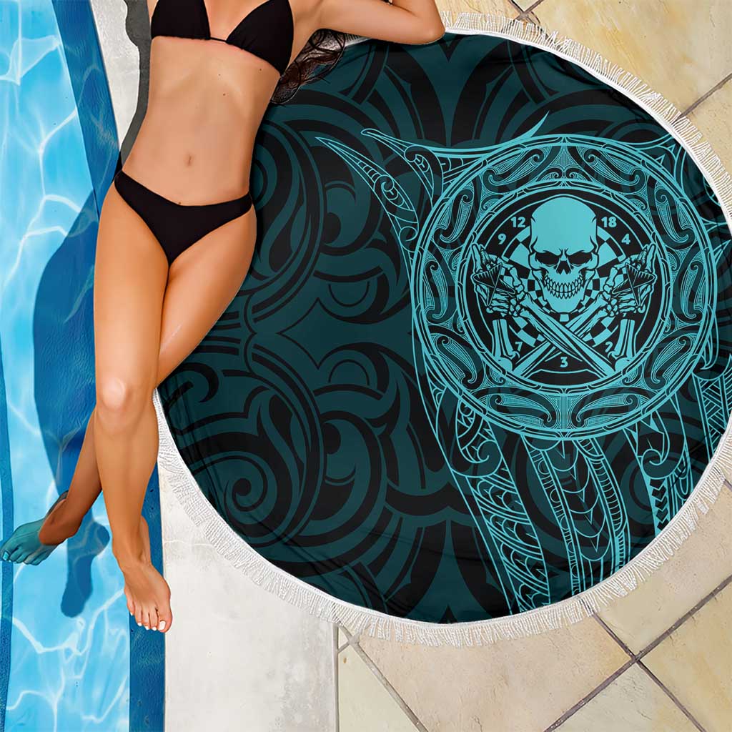 New Zealand Skull Darts Beach Blanket Aotearoa Maori Chest Tattoo Stylized Teal - Aussie Hoodie