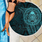 New Zealand Skull Darts Beach Blanket Aotearoa Maori Chest Tattoo Stylized Teal - Aussie Hoodie