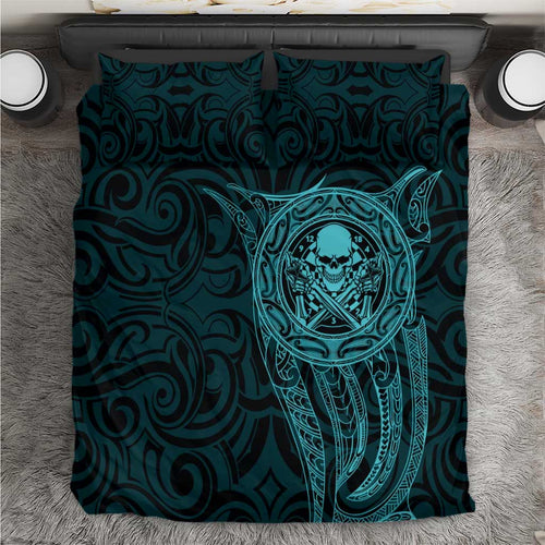 New Zealand Skull Darts Bedding Set Aotearoa Maori Chest Tattoo Stylized Teal - Aussie Hoodie