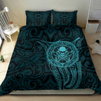 New Zealand Skull Darts Bedding Set Aotearoa Maori Chest Tattoo Stylized Teal - Aussie Hoodie