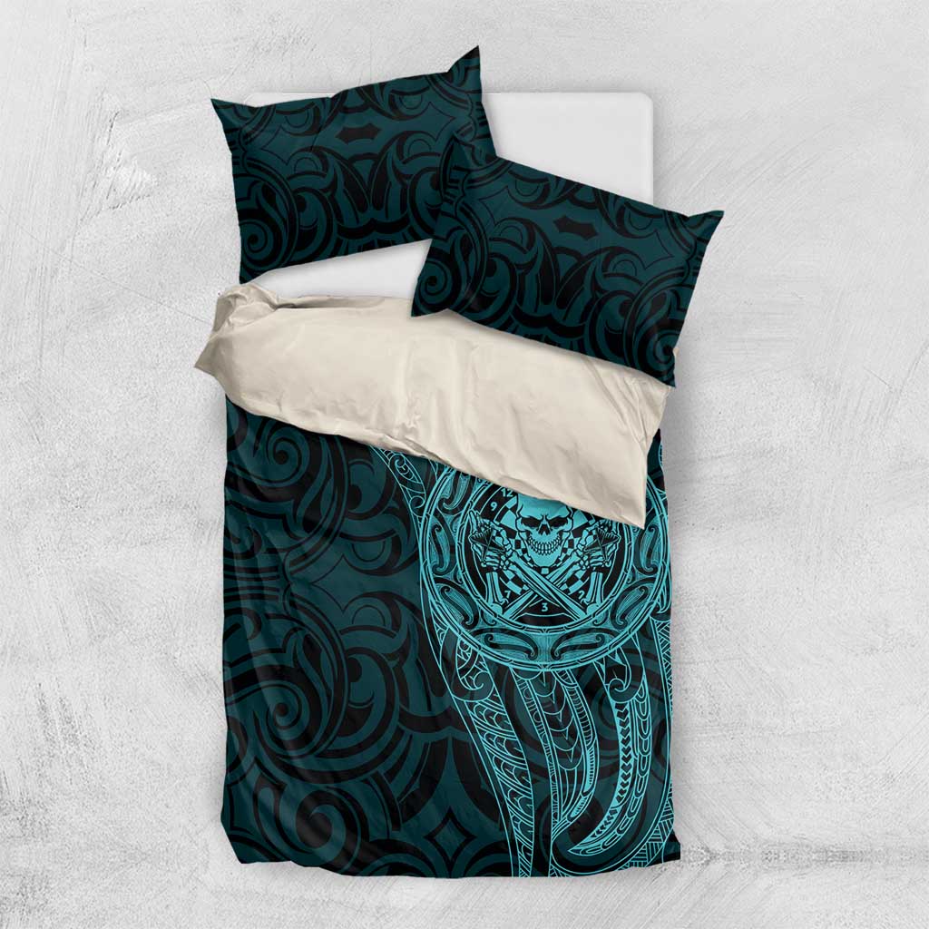 New Zealand Skull Darts Bedding Set Aotearoa Maori Chest Tattoo Stylized Teal - Aussie Hoodie