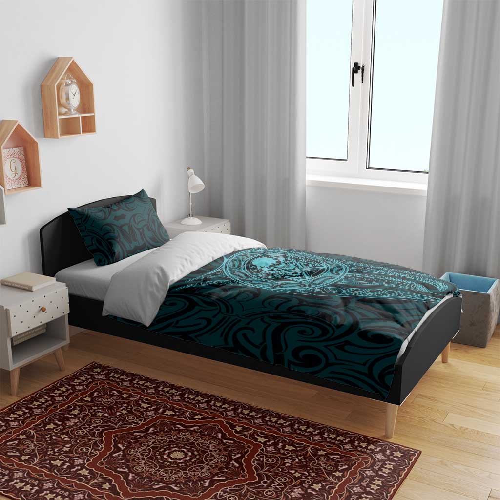 New Zealand Skull Darts Bedding Set Aotearoa Maori Chest Tattoo Stylized Teal - Aussie Hoodie
