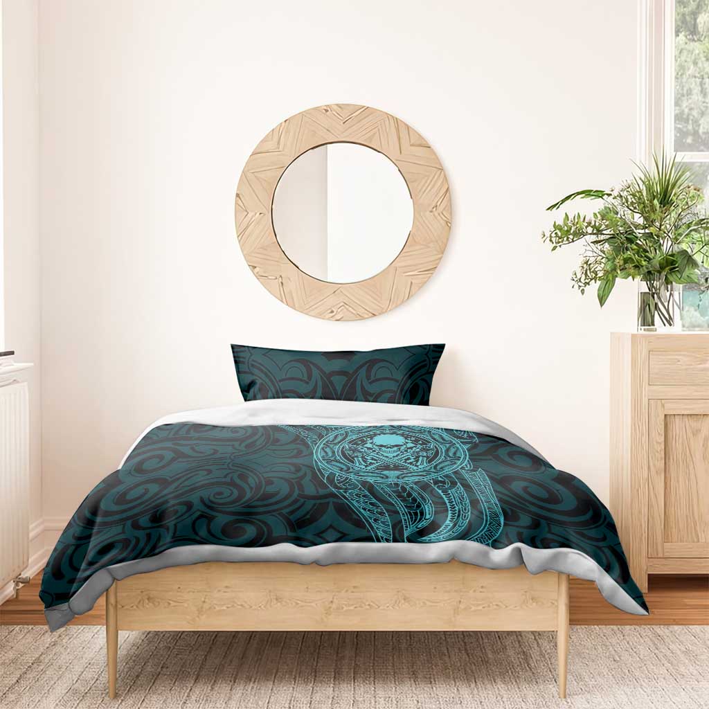 New Zealand Skull Darts Bedding Set Aotearoa Maori Chest Tattoo Stylized Teal - Aussie Hoodie
