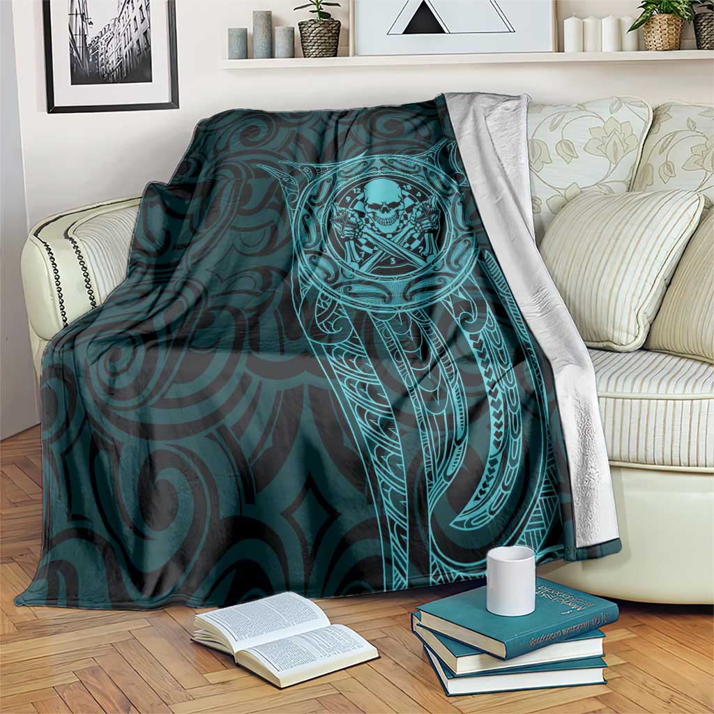 New Zealand Skull Darts Blanket Aotearoa Maori Chest Tattoo Stylized Teal - Aussie Hoodie